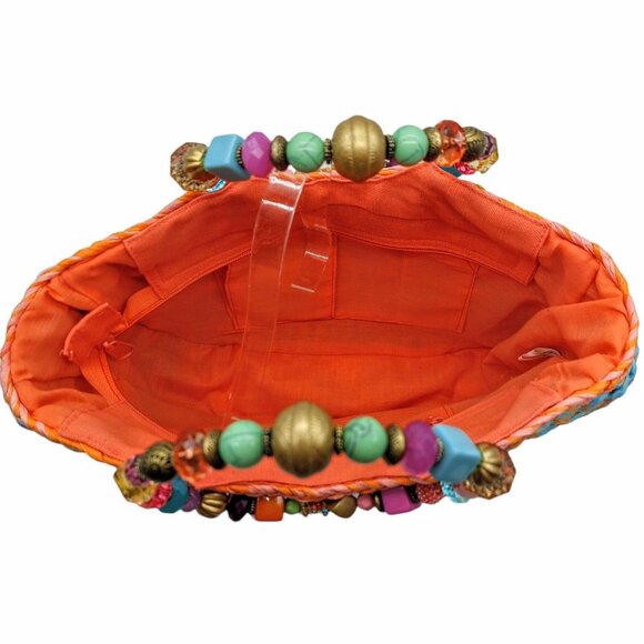 Cappelli Rainbow Jeweled Woven Handbag With Beaded Double Handle - Picture 2 of 14